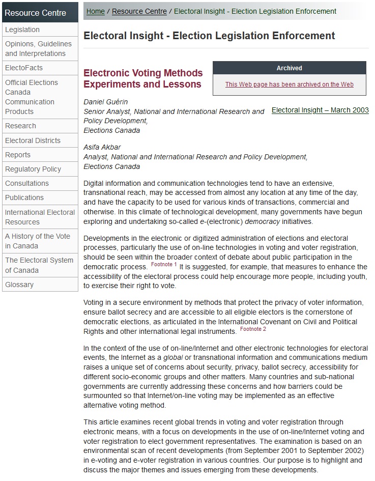 Electronic Voting Methods Experiments and Lessons